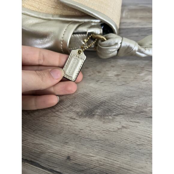 Coach Parker Straw Top Handle Handbag GOLD leather trim #42475 - Picture 6 of 12
